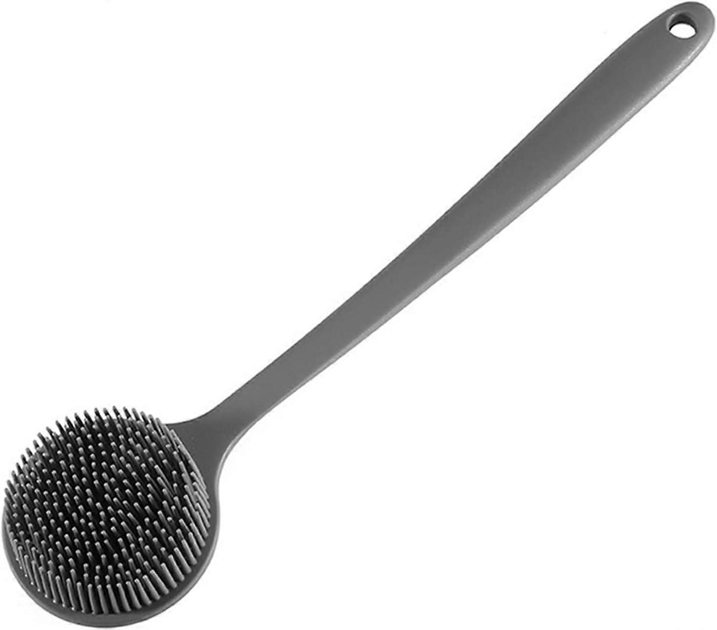 Bath Body Brush with Long Handle Silicone Back Scrubber, DualSurface Shower Exfoliator Gray