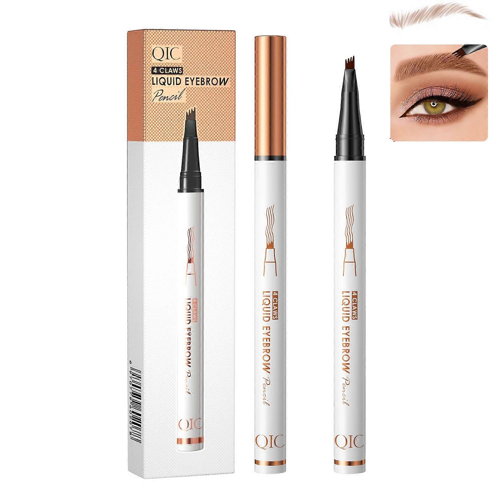 Waterproof Eyebrow Pencil 4 Fork Tip Microblading Pen Long Lasting Natural Brown 2 PCS