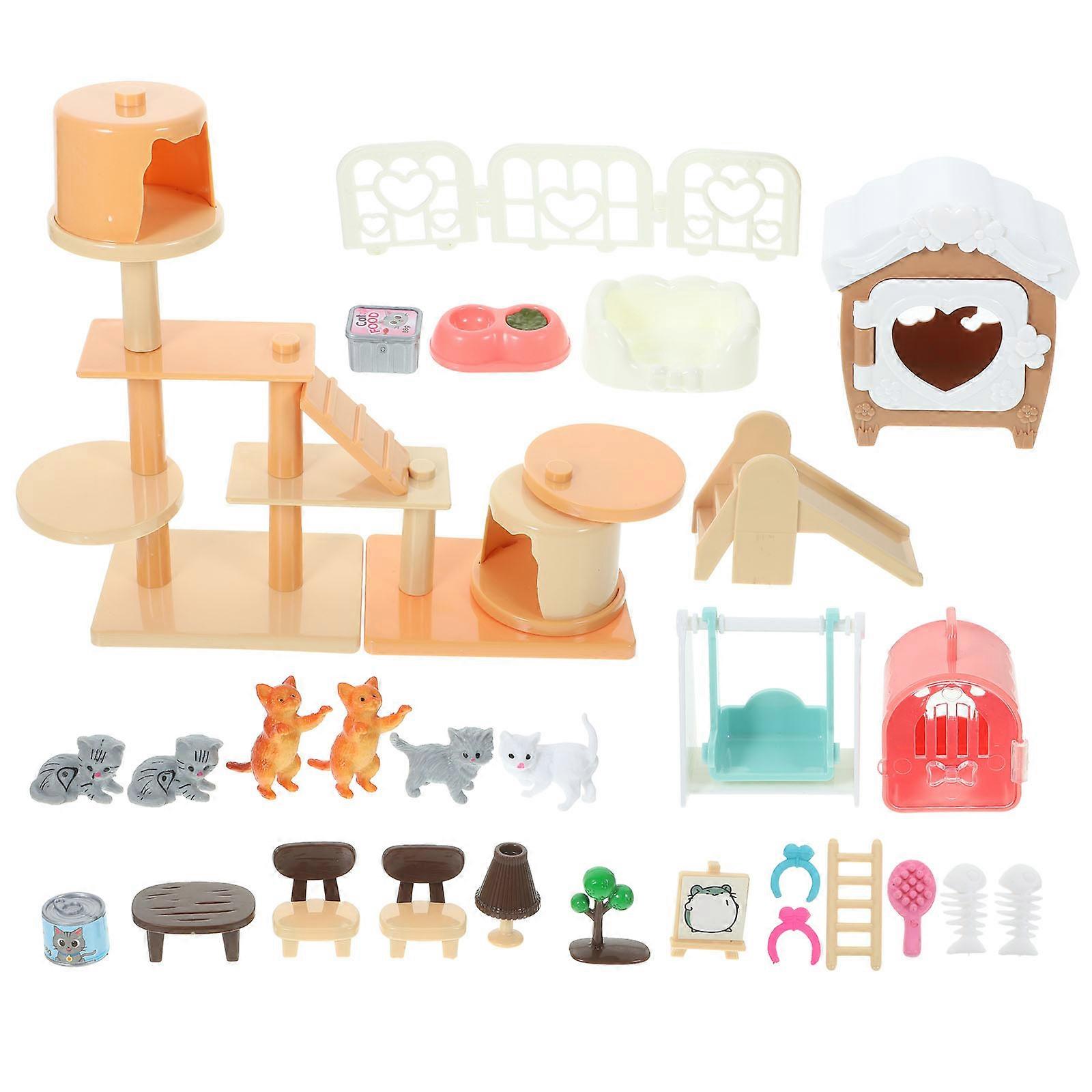 Pretend Play Toy Set Plastic Cat Figures for Decor 1Set Playing House