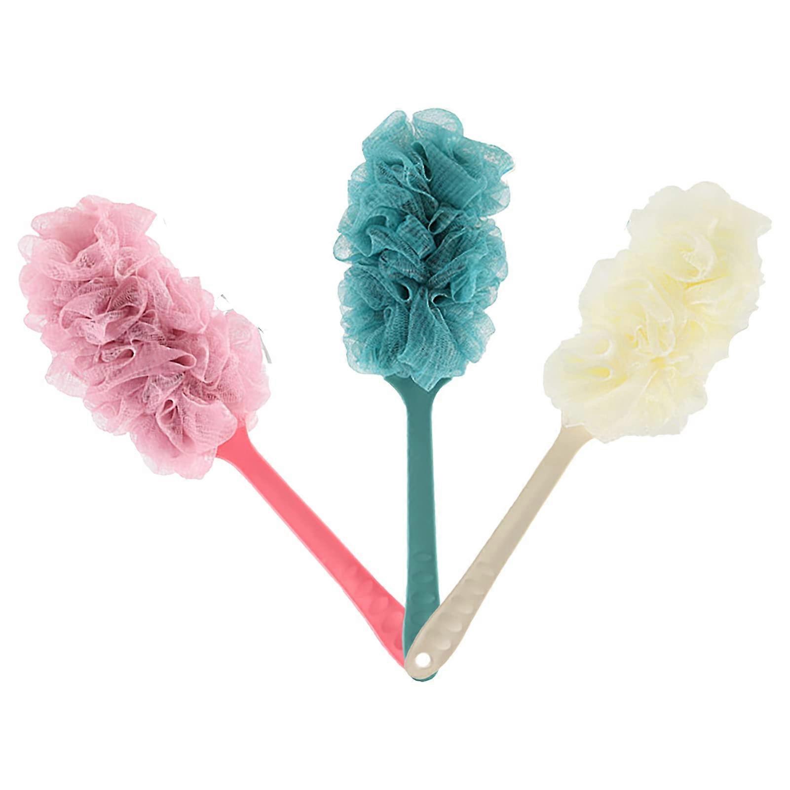 Bath Shower Sponge Set with Long Handle Brush for Back, Soft Mesh Gentle Exfoliation, 3 Pcs