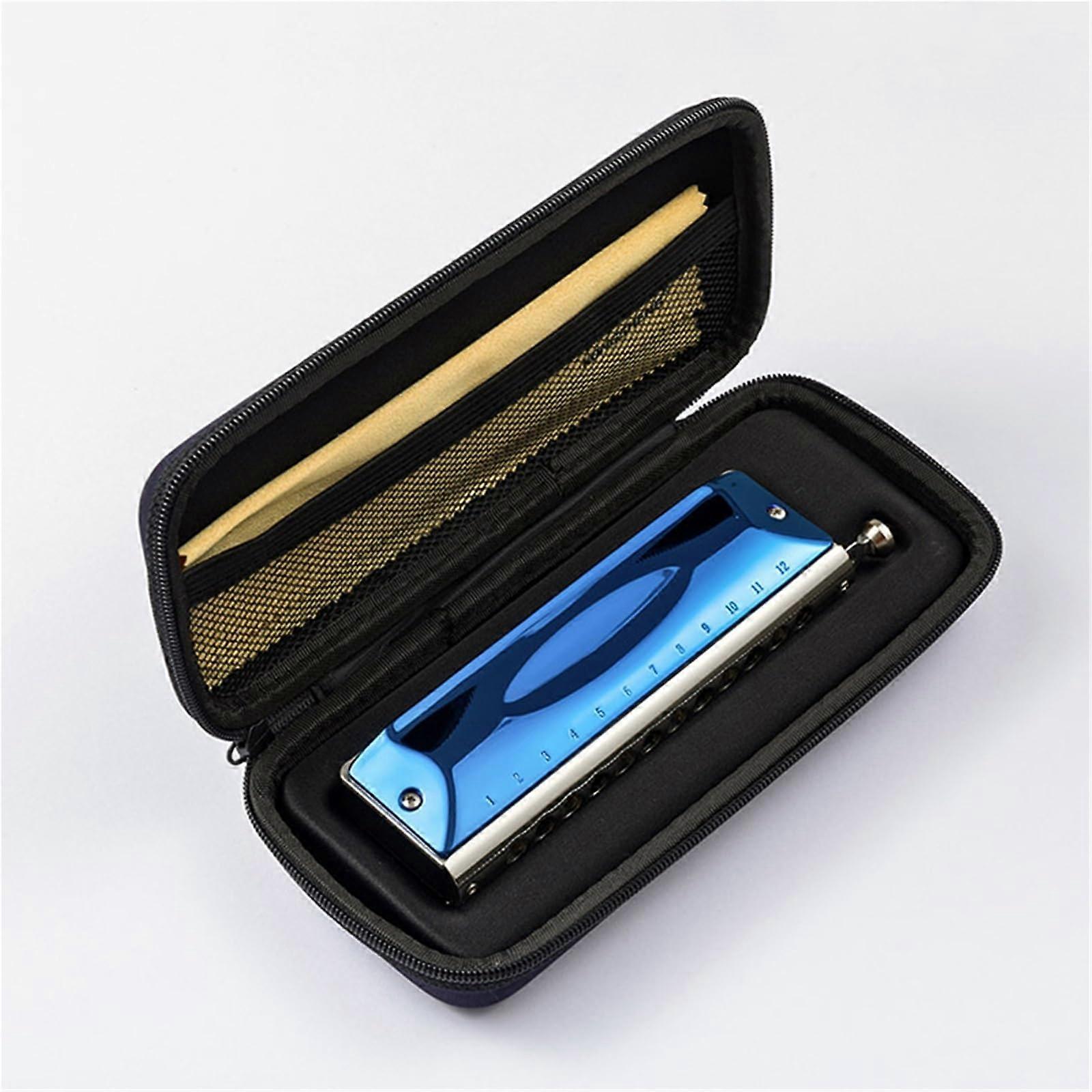 Chromatic Harmonica 12 Hole C Key with Case, Durable Metal Shell, Stable Tone for Performance