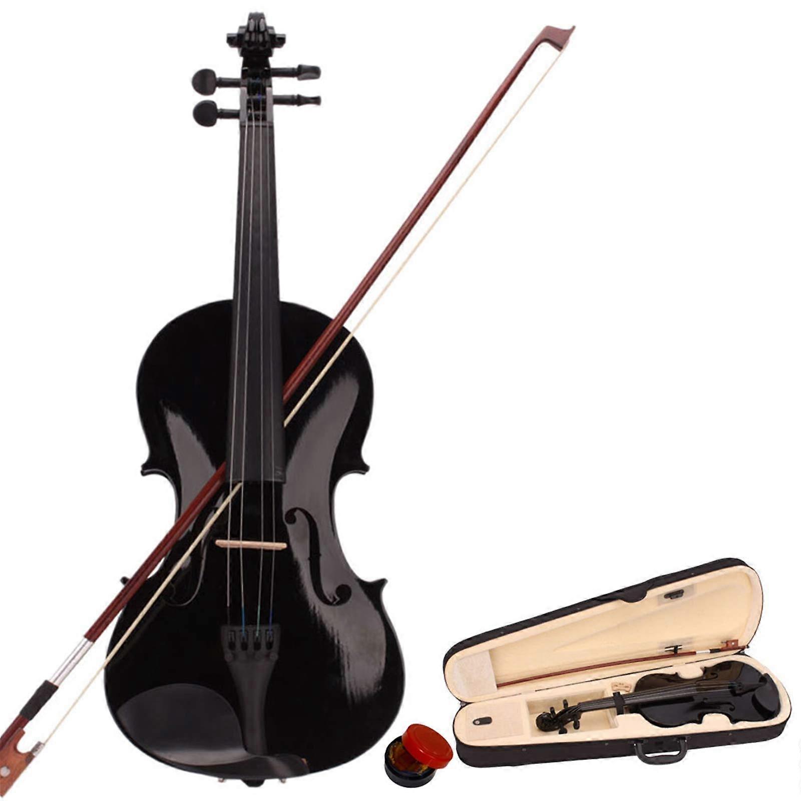 Full Size 4/4 Acoustic Violin Starter Kit with Case Bow Rosin for Beginner Students Black