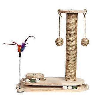 Two-Layer Interactive Cat Toy With Sisal Scratching Post and Moving Balls