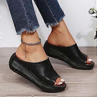Damen-Sandalen, orthopädische Damen-Sandalen mit Fußgewölbeunterstützung, bequeme Freizeit- und Urlaubssandalen mit offener Zehenpartie und Keilabsatz, schwarz, Größe 41