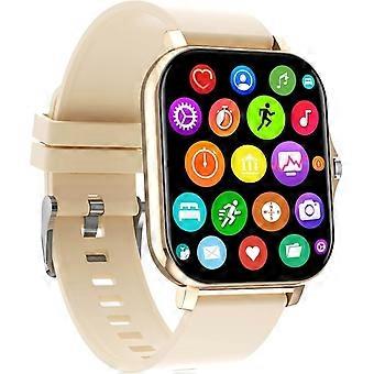 Smartwatch mit Anruf- und SMS-Funktion, 1,7-Zoll-HD-Touchscreen-Fitness-Tracker, IP68 wasserdicht, Gold, kompatibel mit iOS und Android