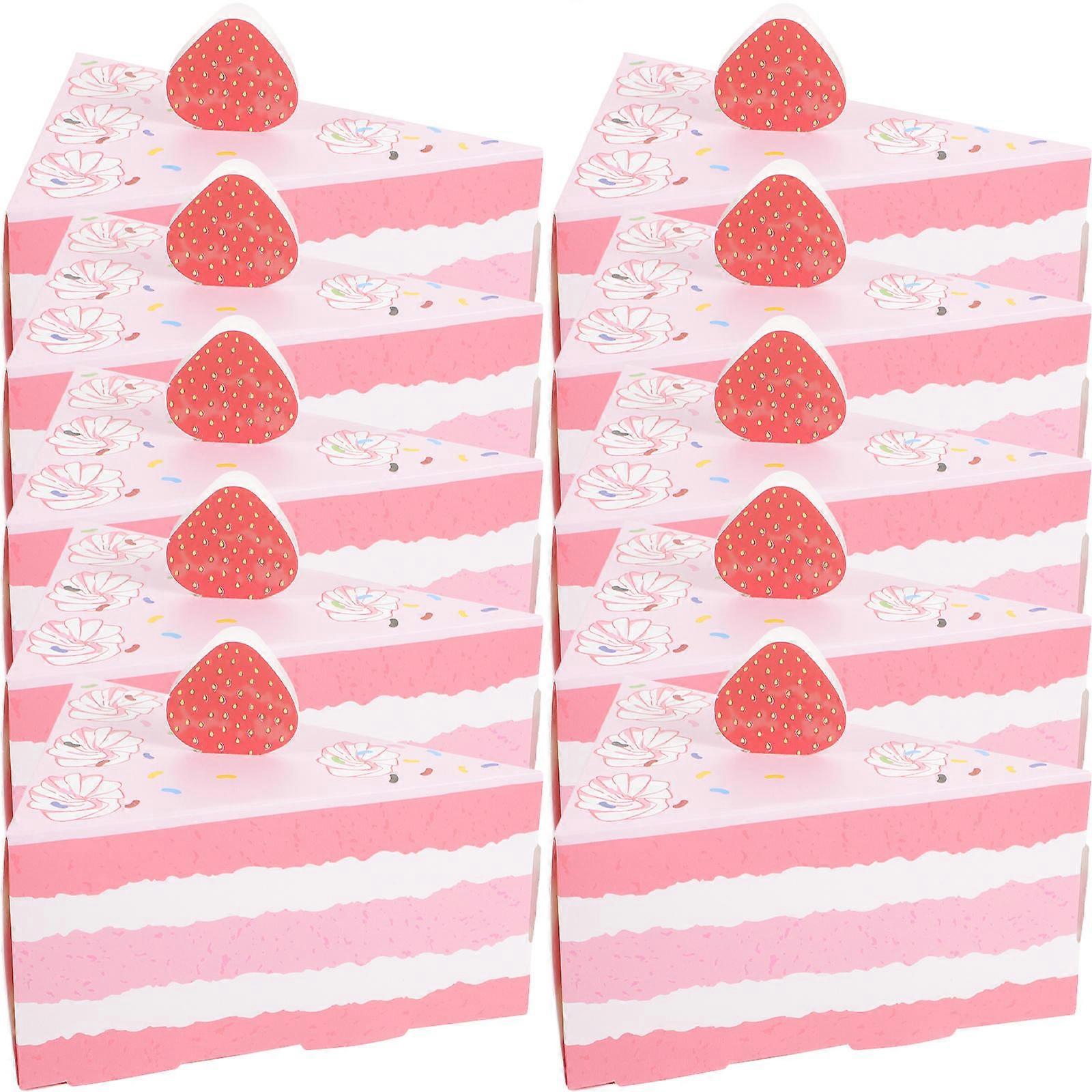 Candy Holder Pastry Cookie Biscuits Boxes Triangular Cake Shape Sweets Packaging Pink 10Pcs