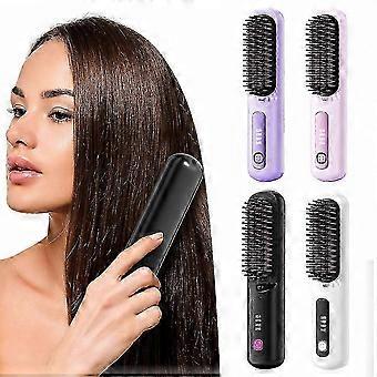 Brosse lissante sans fil, chauffage rapide, température réglable, protection anti-brûlure, outil de coiffage sans fil idéal pour les voyages et les déplacements.