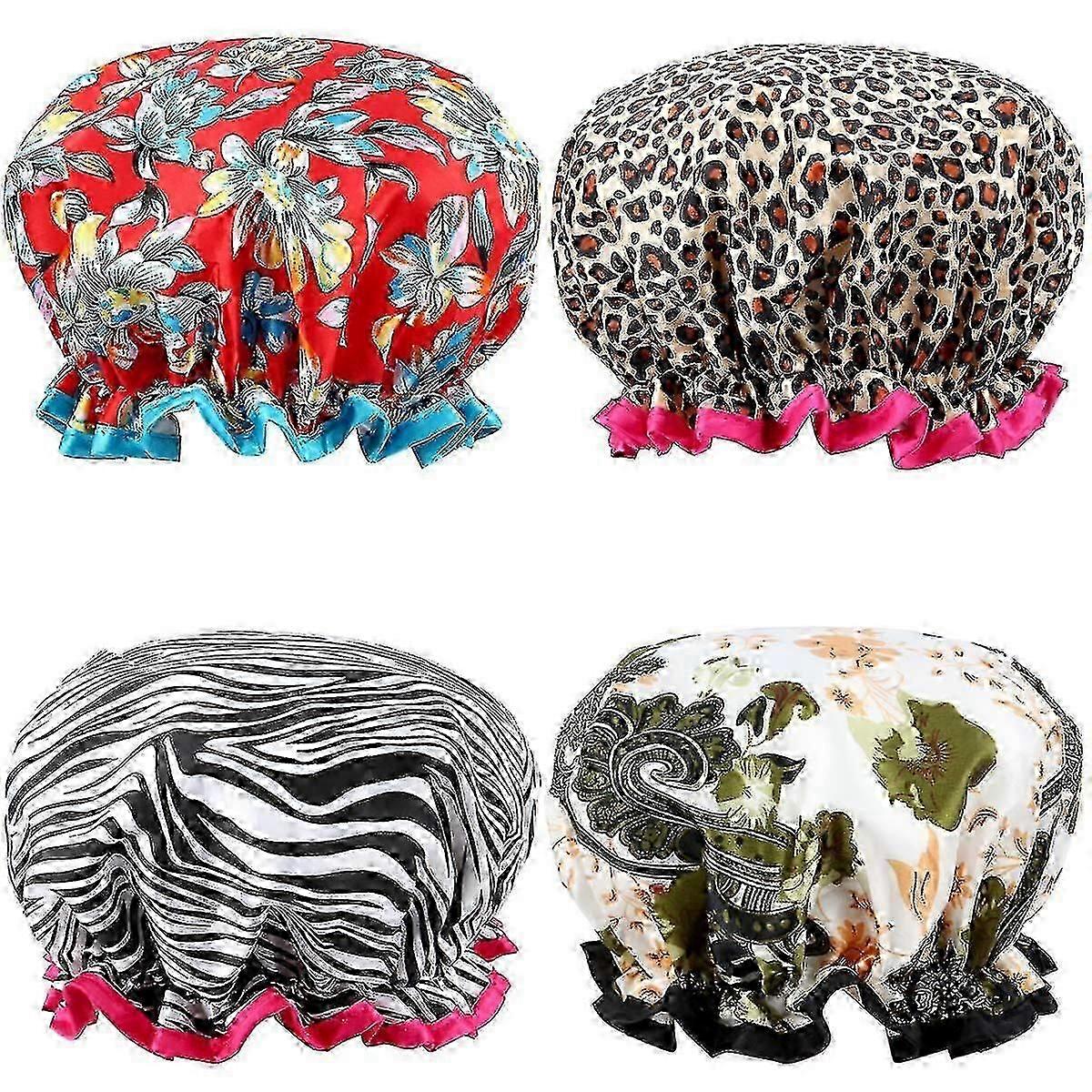 4 Pack Shower Cap Waterproof Double Layer,l
