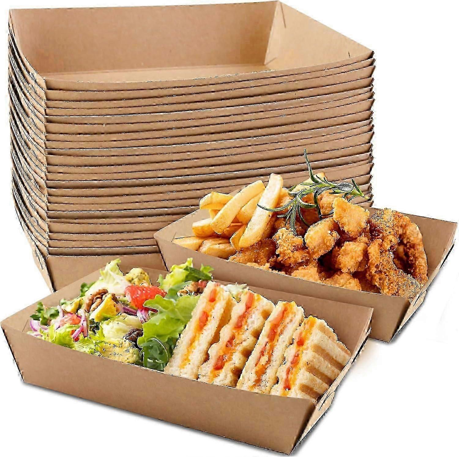 Disposable Paper Food Tray, Natural Kraft, 5.1 x 7.1 x 1.6 inch, 50 Pack, for Party, Picnic, BBQ, Takeout, Hot and Cold Foods