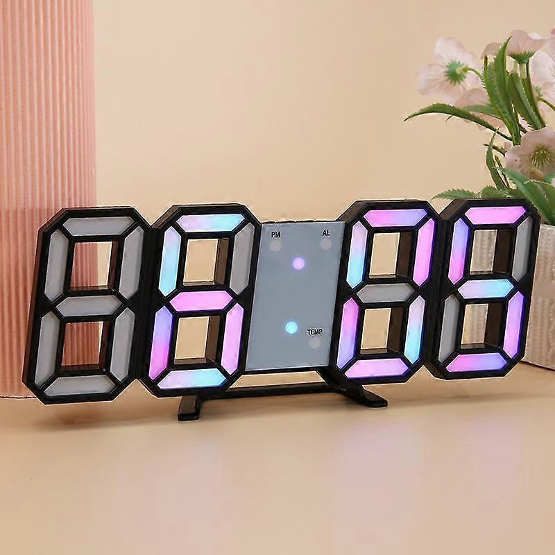RGB Multicolor Electronic Wall Clock 3D Luminous Alarm Clock
