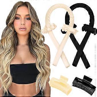 2 Pieces Heatless Hair Rollers No Heat Curls Silk Ribbon Curling Rods Headband Sleep In Overnight Soft Foam Hair Curlers DIY Hair Styling Tools for Lo