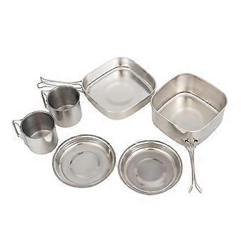 Camping Cookware Set Stainless Steel Lightweight Backpacking Gear with Folding Handles for Hiking and Outdoor Cooking