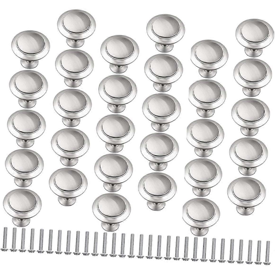 30pcs Round Stainless Steel Kitchen Cabinet Knobs Pulls with Comfortable Touch for Dresser