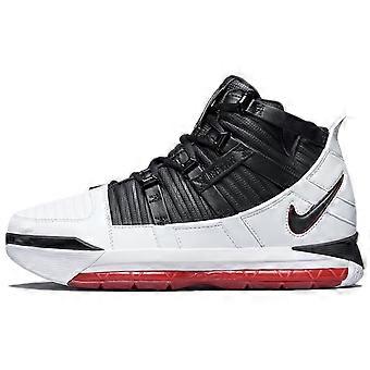 Chaussures de basketball montantes Nike Zoom LeBron 3 QS Home pour homme, en cuir de vachette noir, blanc et rouge AO2434-101