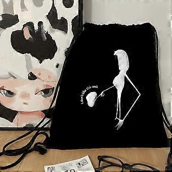 Large-capacity Trendy Print Drawstring Pouch, Black with White Stylized Figure I Dont Like This Rock Textversatile for G-Eazqw