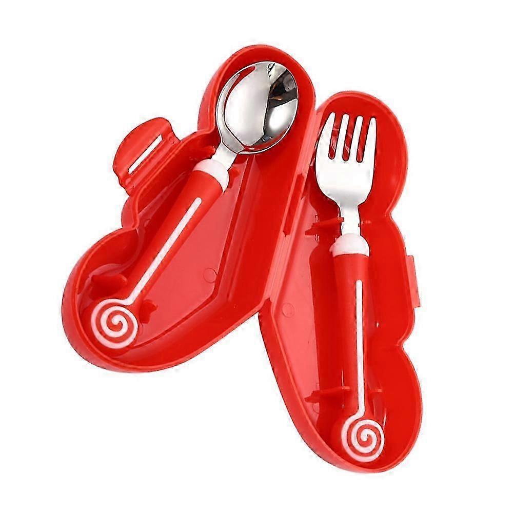 Kids tableware fork short handle red easy clean dexterity development