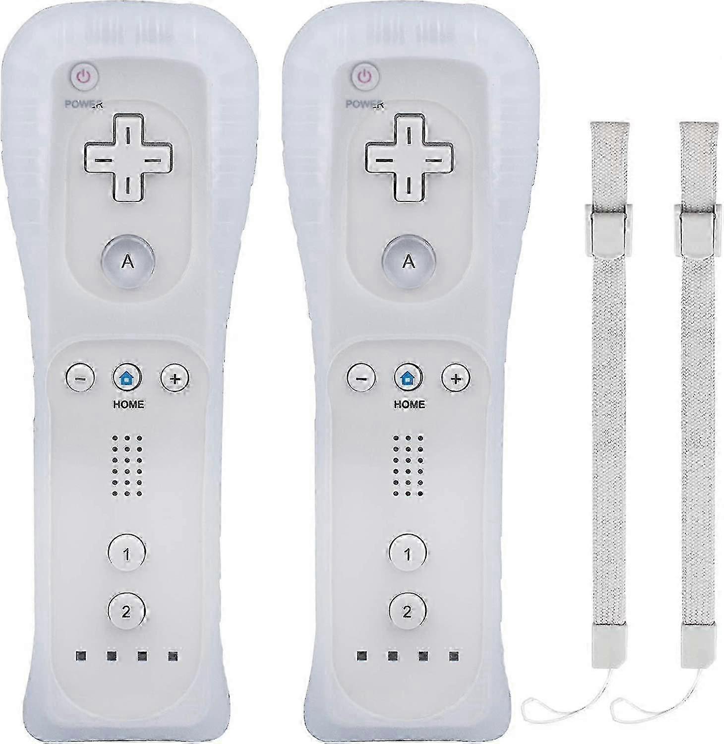 2 Wii Controllers - Remote Game Controller With Silicone Case - Without Motion Plus (white)