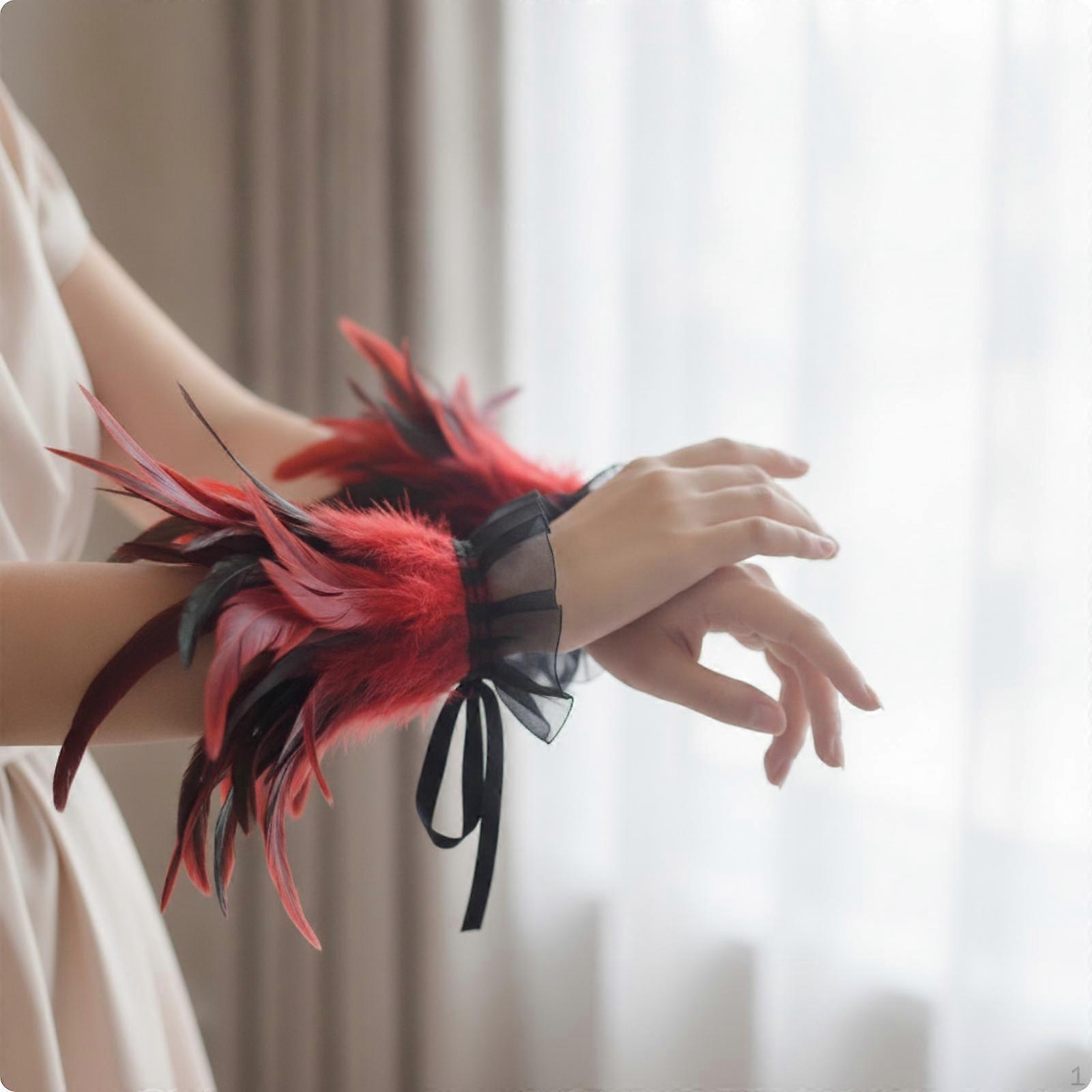 Feather Wrist Cuffs Dramatic Cuff Mesh Ruffle Wristbands Adjustable
