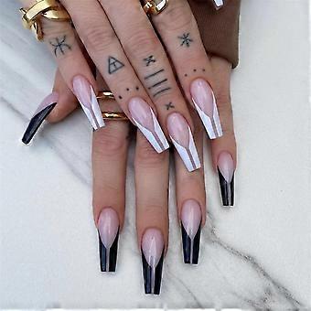 Fake Nails Black White Long Ballet Press On Nails False Nails Colorful False Nail 24 Pcs