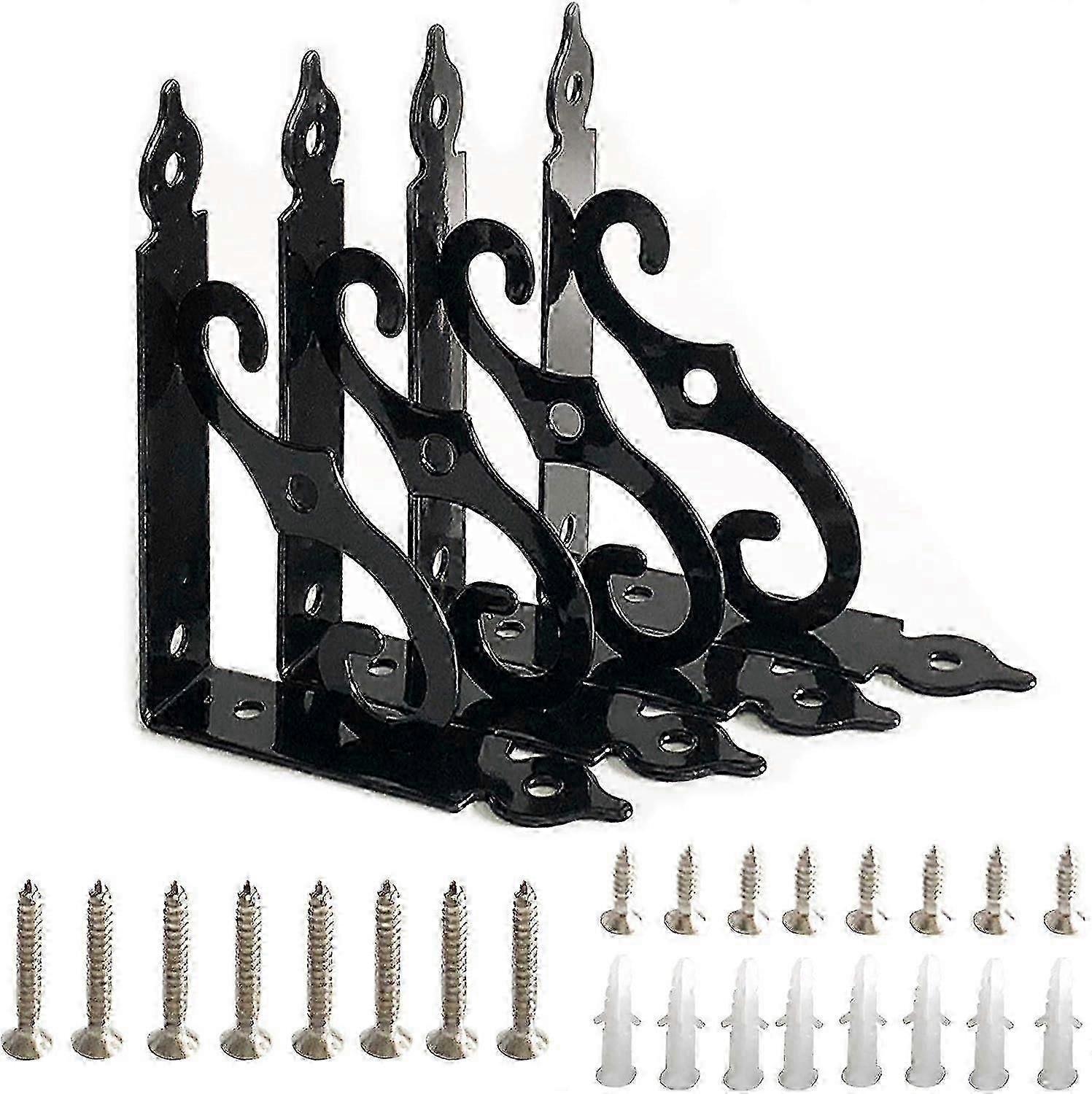 Iron Wall Shelf Bracket - L Shape Design for Wall Mount Bracket (Black)