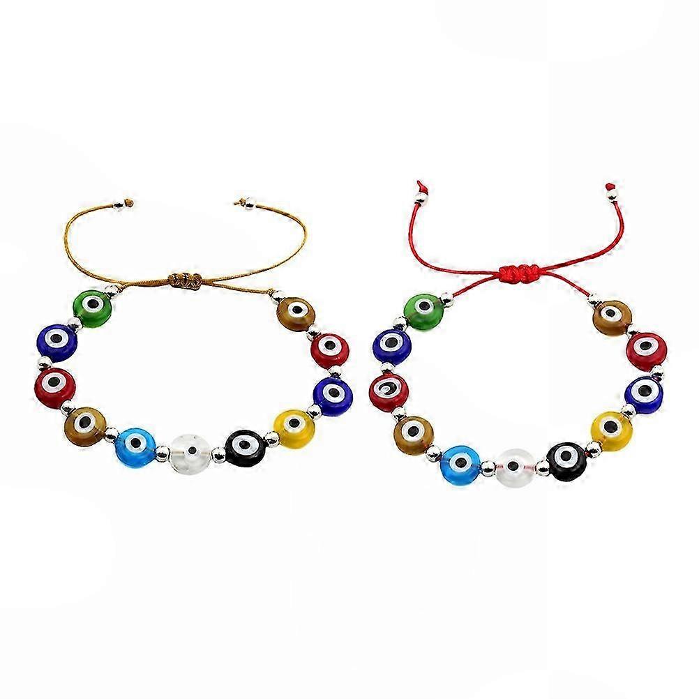 Couples Glass Evil Eye Beaded Bracelets, 2Pcs Adjustable String Bracelets