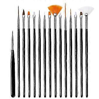 15 Pcs Nail Art Brushes Set, Black Nylon Wool Acrylic Nail Polish Brushes for Nail Decoration, Professional Manicure Use, Easy to Clean