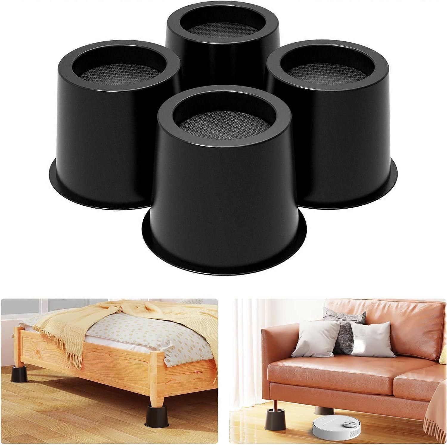 Furniture Bed Risers, 4 Pack 10cm Round Sofa Table Riser Blocks, Black