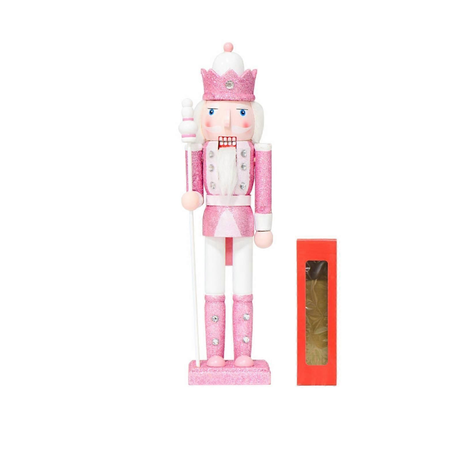 Wooden Nutcracker Pink Nutcracker King Standing for Tabletop