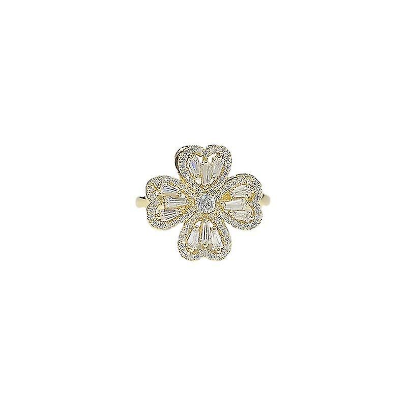 Lucky Flower Ring Sparkling Four Leaf Clover Rotating Spinner Ring Stress Relief Gift Adjustable
