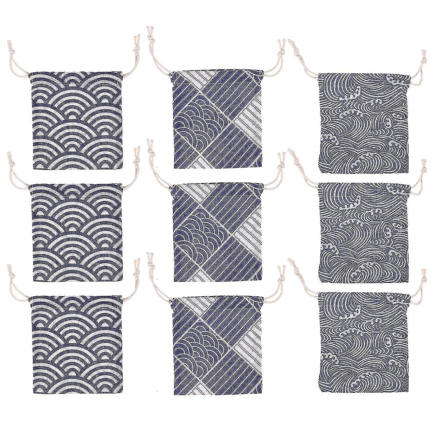 9pcs Stylish Portable Chic Linen Pouches Drawstring Bags Present Storage Bags For Home