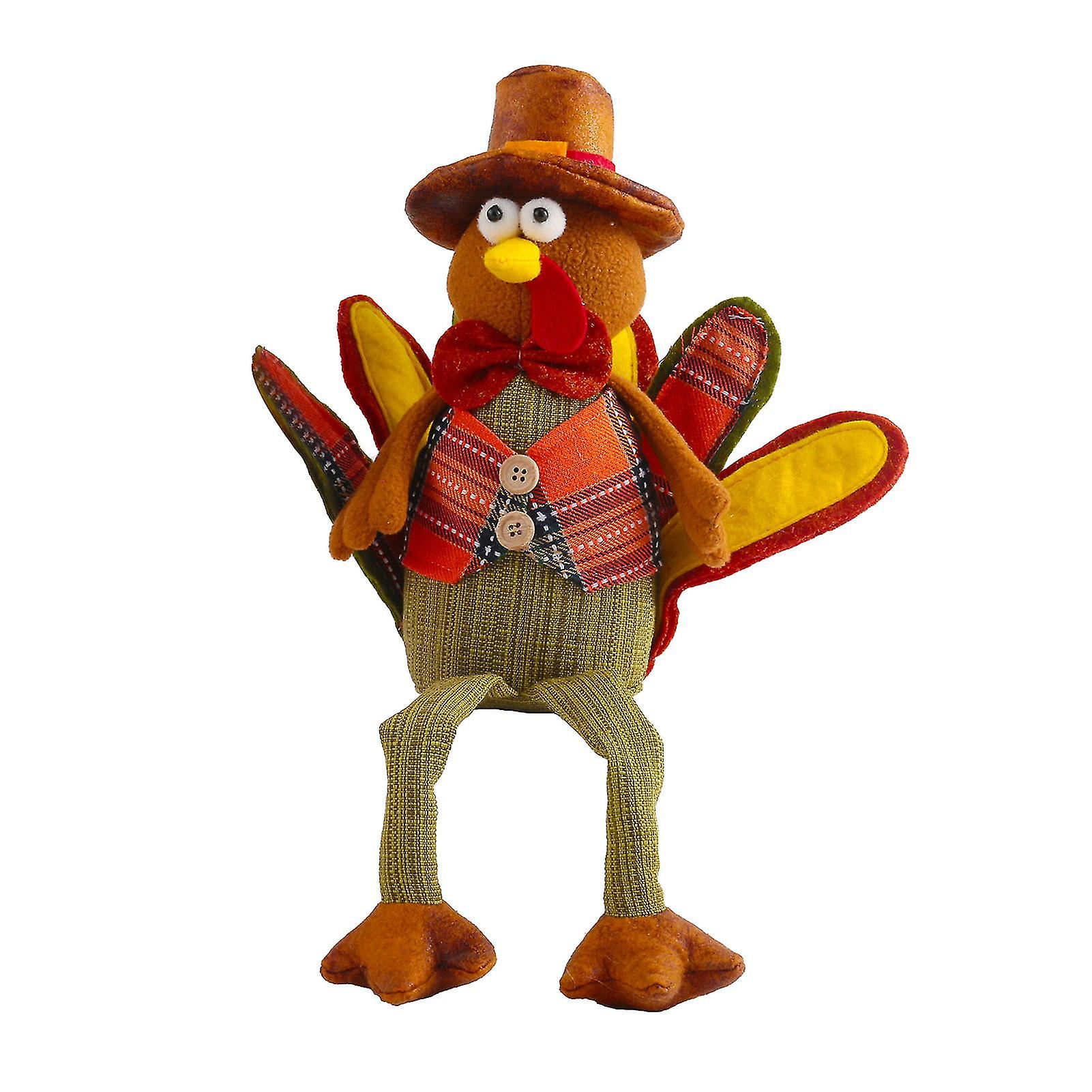 Thanksgiving Sitting Turkey Decorations With Two Dangling Legs For Table Shelf Cabinet Nightstand