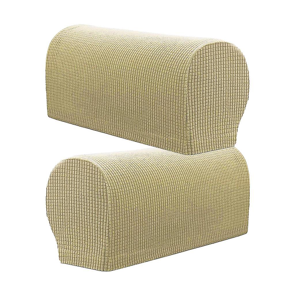 2 Pair(Beige & Brown) Sofa Armrest Covers Armchair Slipcovers Protector