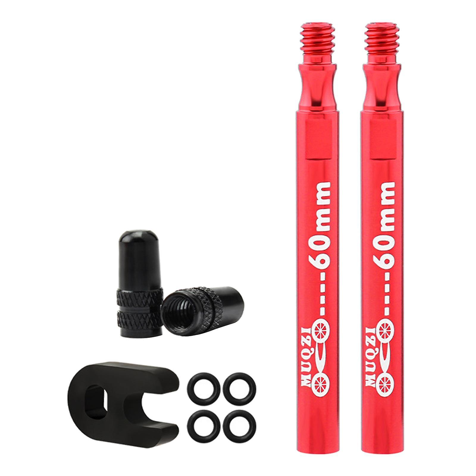 Presta Value Extender Values Extension with Core & Adaptor 2pcs Red 60mm