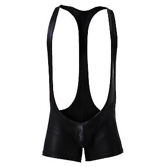 Mäns Sexiga Jumpsuit Släta Läder Trosor Bodysuit Boxer Shorts Underkläder