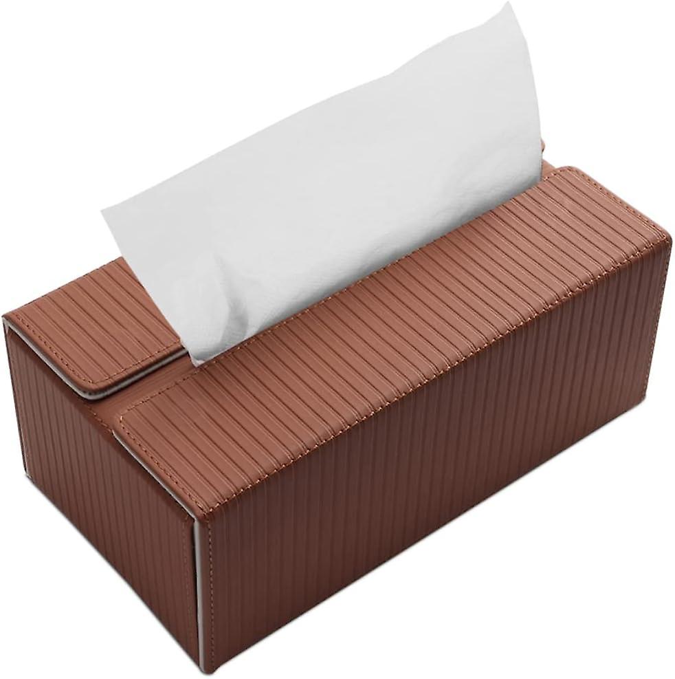 Rectangular Leather Tissue Box Tissue Box for Home Car (Brown+Gray Stripes)