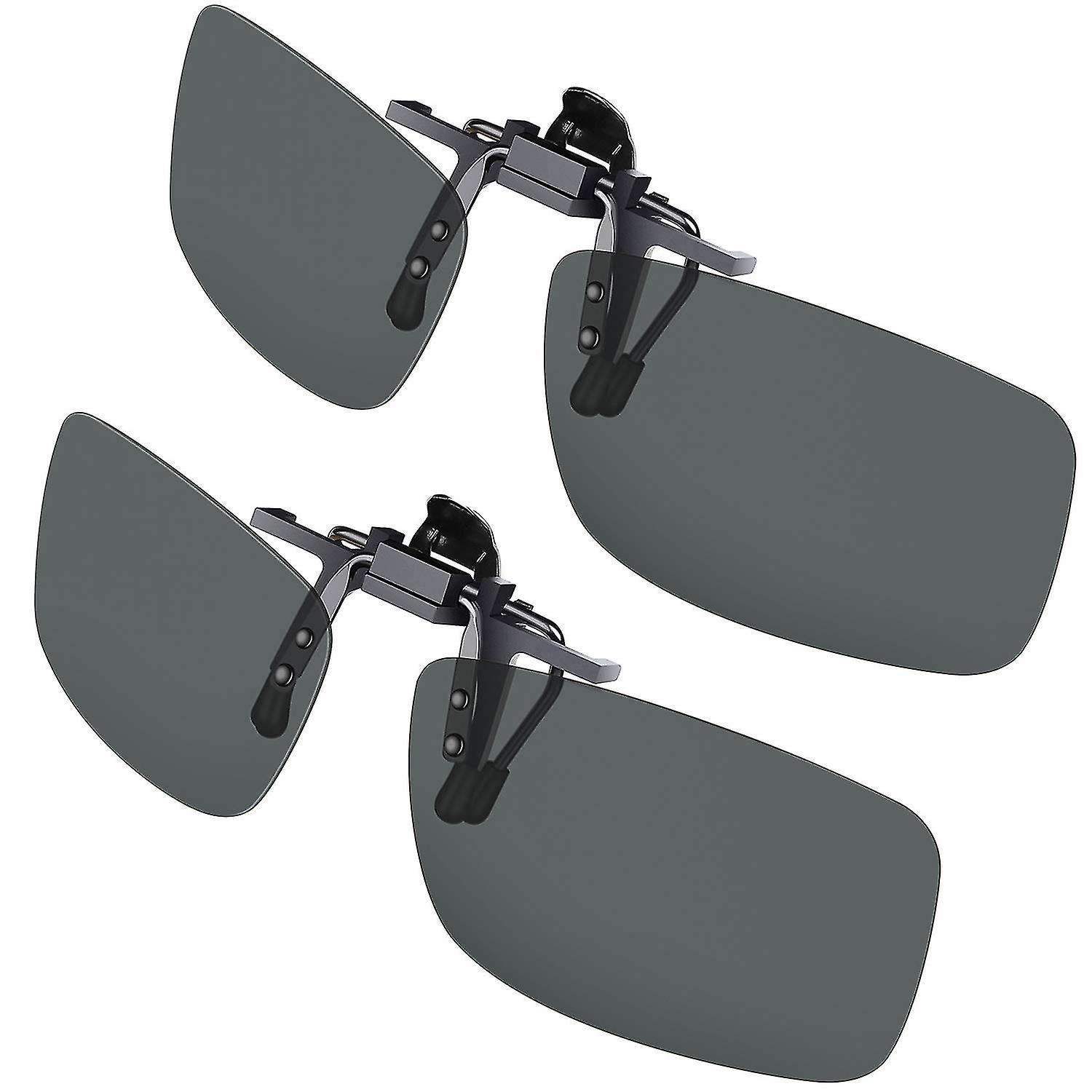 Clip On Sunglasses, [2-pack] Mens/womens Uv400 Flip-up Polarised Sunglasses - Convenient And Secure Fit Over
