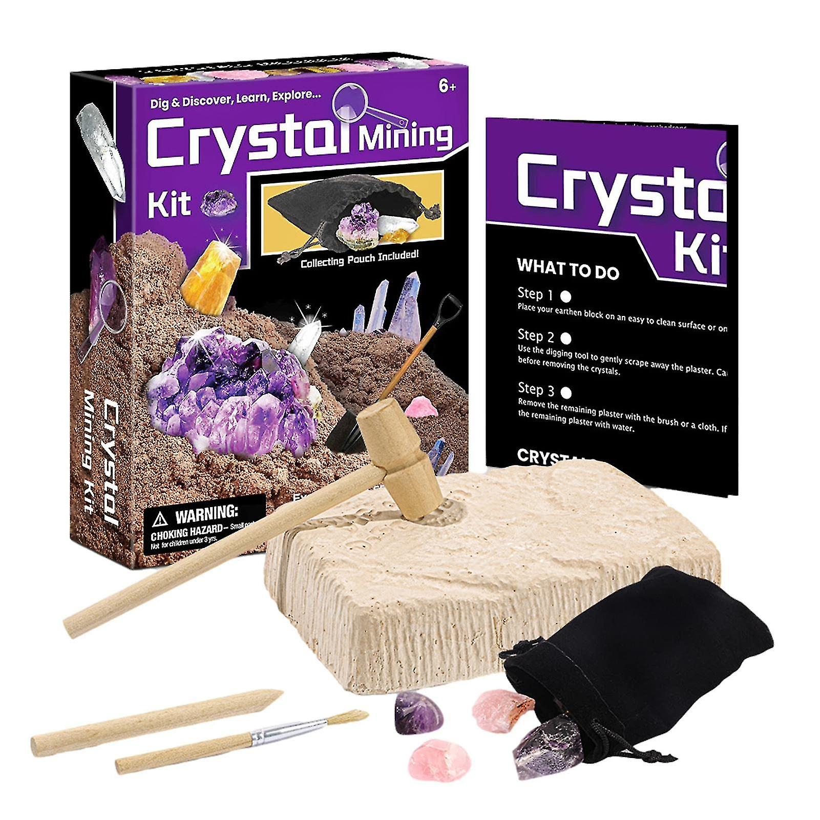 Crystal Mining Kit, Simulated Gemstone Dig Kit with Dig Brick including Random Style Crystal Stones and Mining Tools