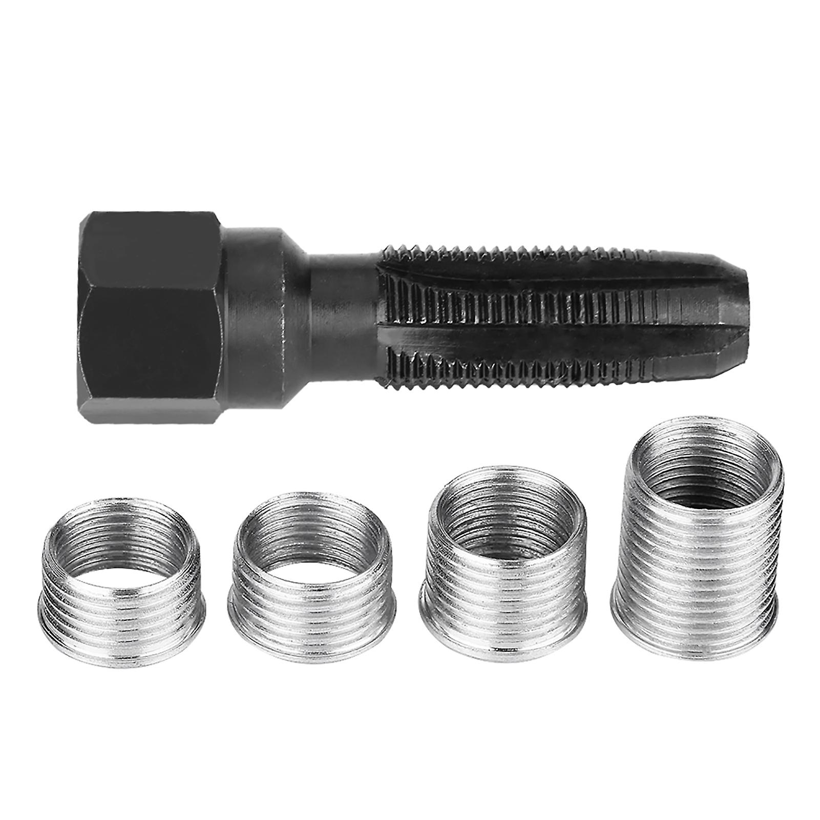 5Pcs Carbon Steel Spark Plug Re thread Spark Plug Tap Tools with Inserts for 14mm Sparking Plugs Repair