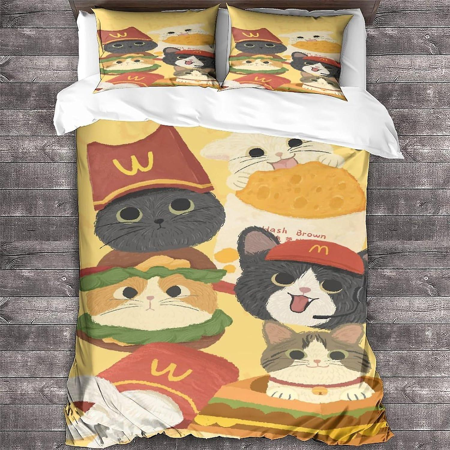 ARIJORJA cat 3D Cartoon Effect dla dzieci i dorosłych Drukowany zestaw poszewek na kołdrę z poszewkami na poduszki, zestaw pościeli z mikrofibry Cartoon Quilt King