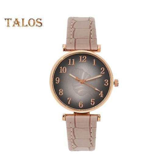 Lady Quartz Watch Round Dial Leaf Pattern Adjustable Faux Leather Strap No Delay Simple Style High Accuracy Daily Commute Wristwatch Dating Timepiece