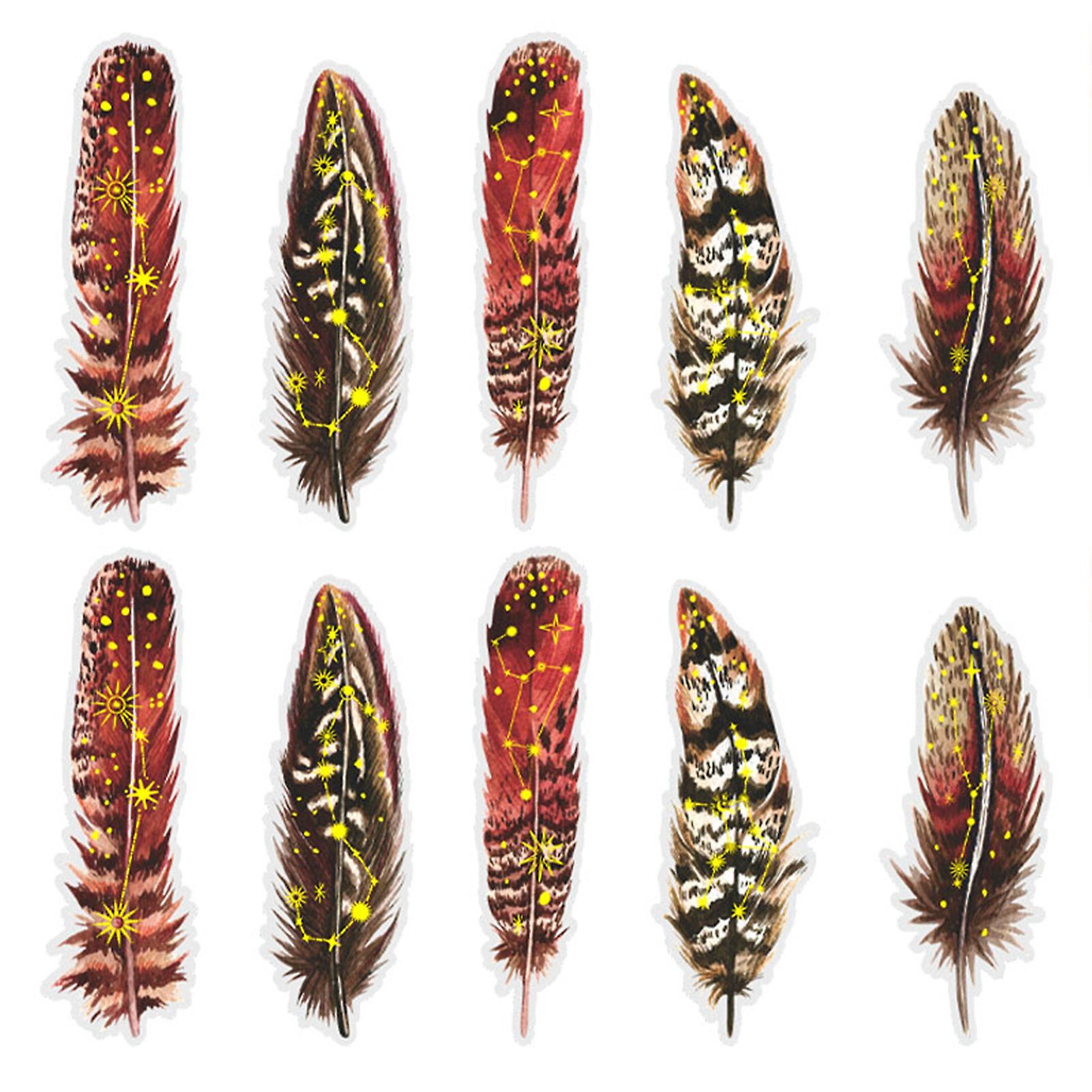 10 PCS Feather Stickers PET Sparkling Effect Exquisite Scrapbook Aesthetic Stickers for Journal Notebook Red