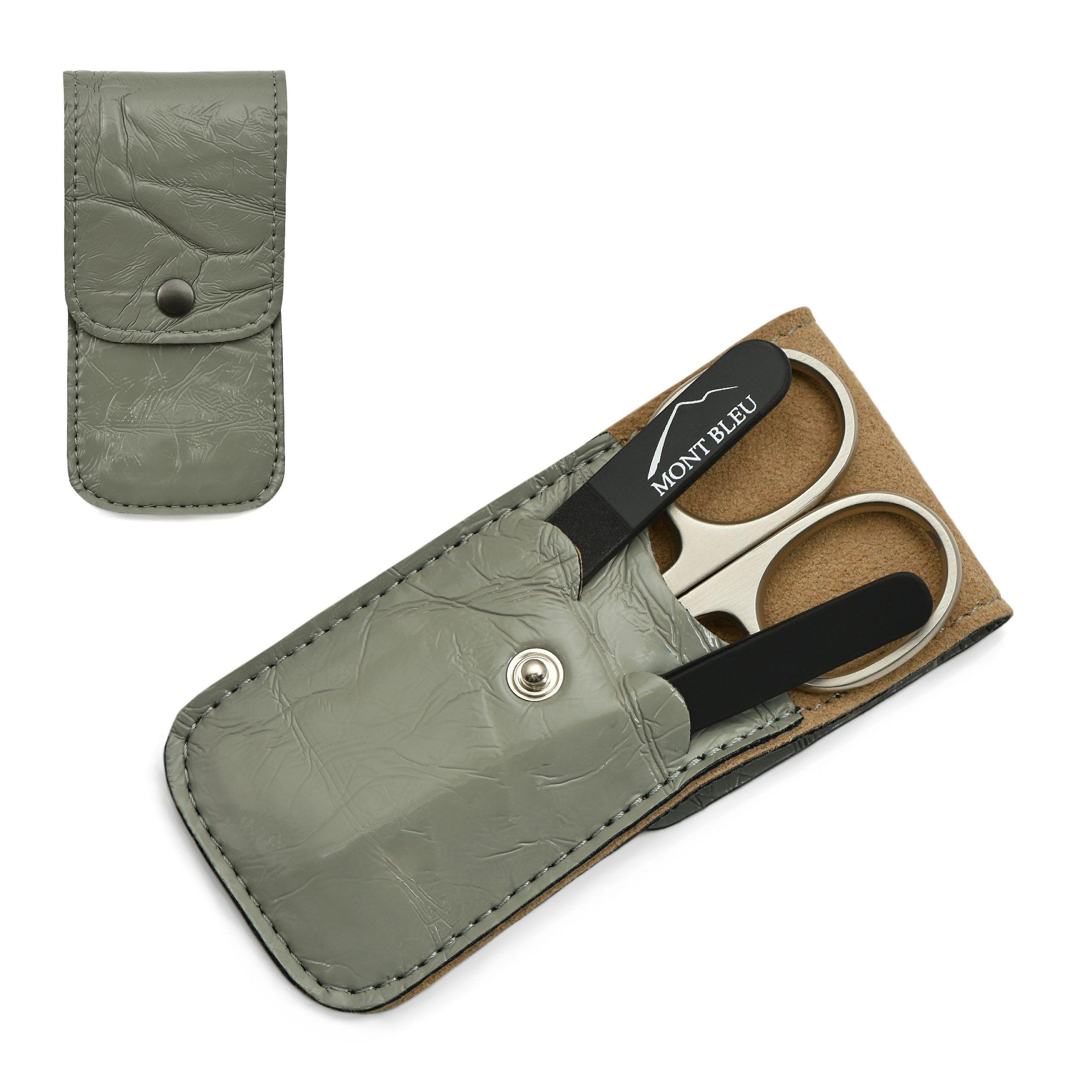 Mont Bleu 3-piece Manicure Set in Leatherette Case, Grey - Black