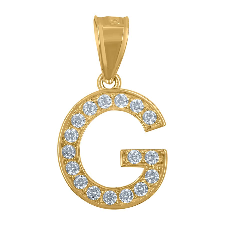 10k Yellow Gold Unisex Cubic Zirconia G Alphabet Letter Name Personalized Monogram Initial Charm Pendant Necklace 16x9mm