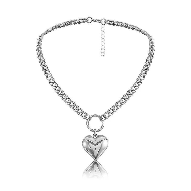 (Y)Fashionable big heart collarbone chain simple Harajuku style hip-hop circle peach heart collarbone chain female