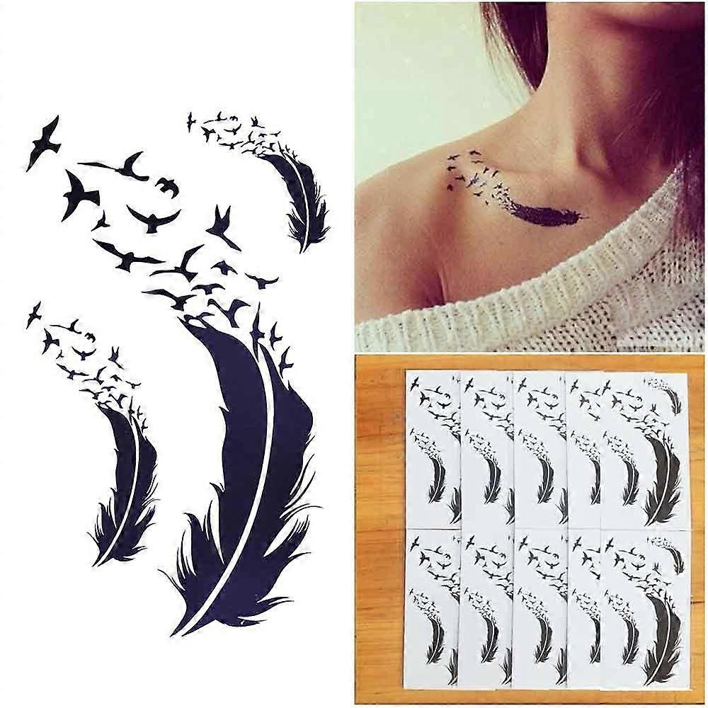 Heyone 10 Sheets Tiny Temporary Tattoo Feather Bird for Men Women