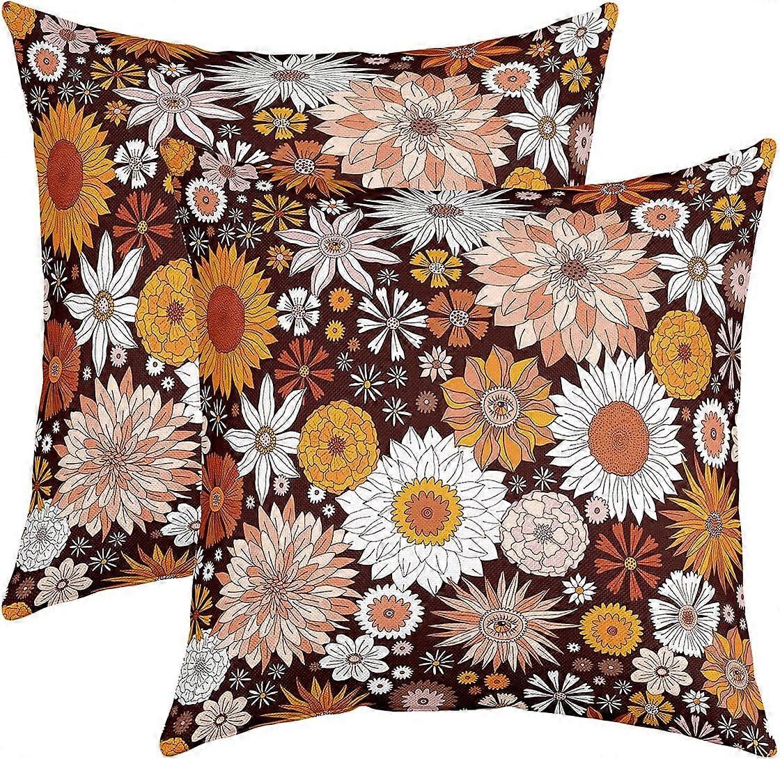 مجموعة من 2 أغطية وسادة زهرية خريف بوهيمي 20x20 أغطية وسادة رائعة زهرة رمي أغطية وسادة بوهو عيون أغطية وسادة الهبي للفتيات المراهقات والبالغين 
