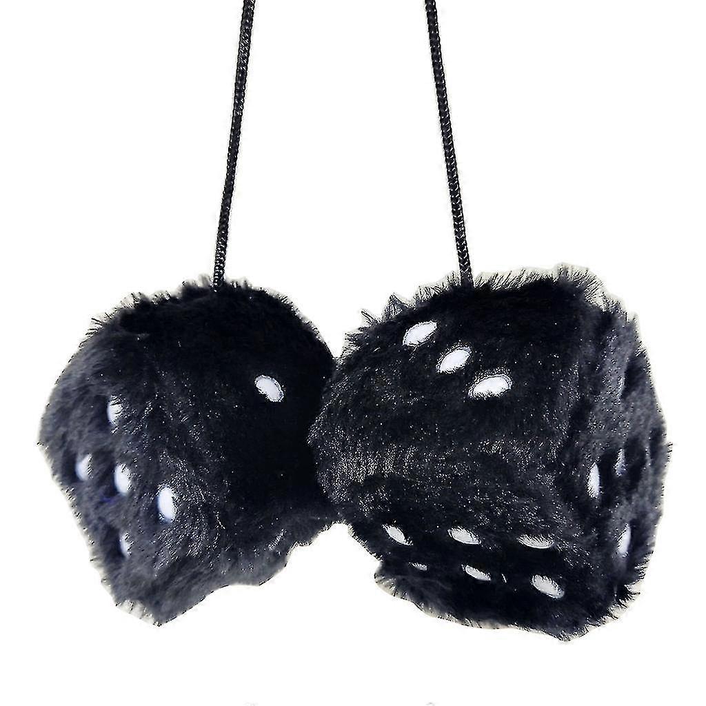 1 Pair Fuzzy Plush Dice For Car Rearview Mirror Square Dice Pendant With Dot