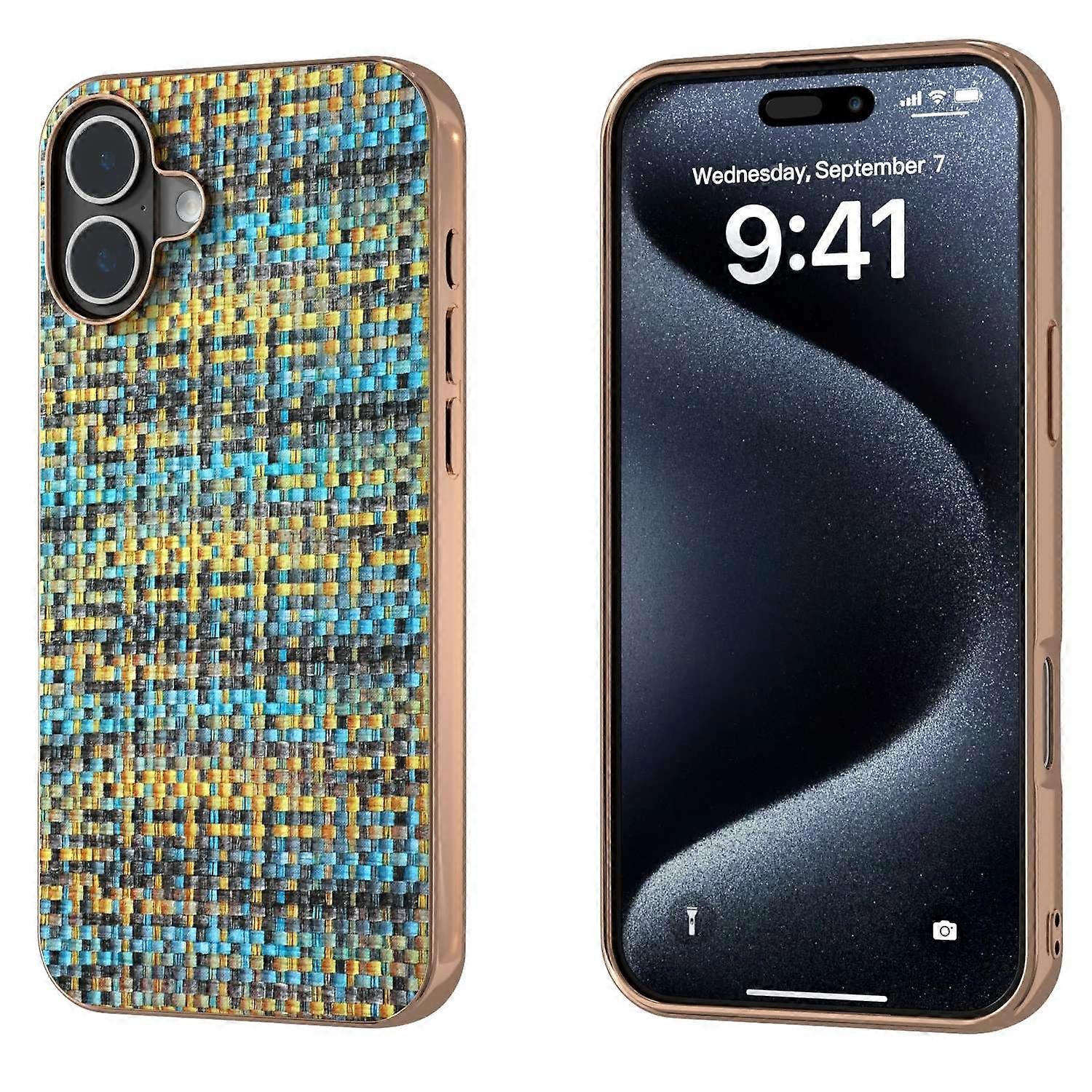 Plating Color Lattice Texture PU Case For iPhone 16