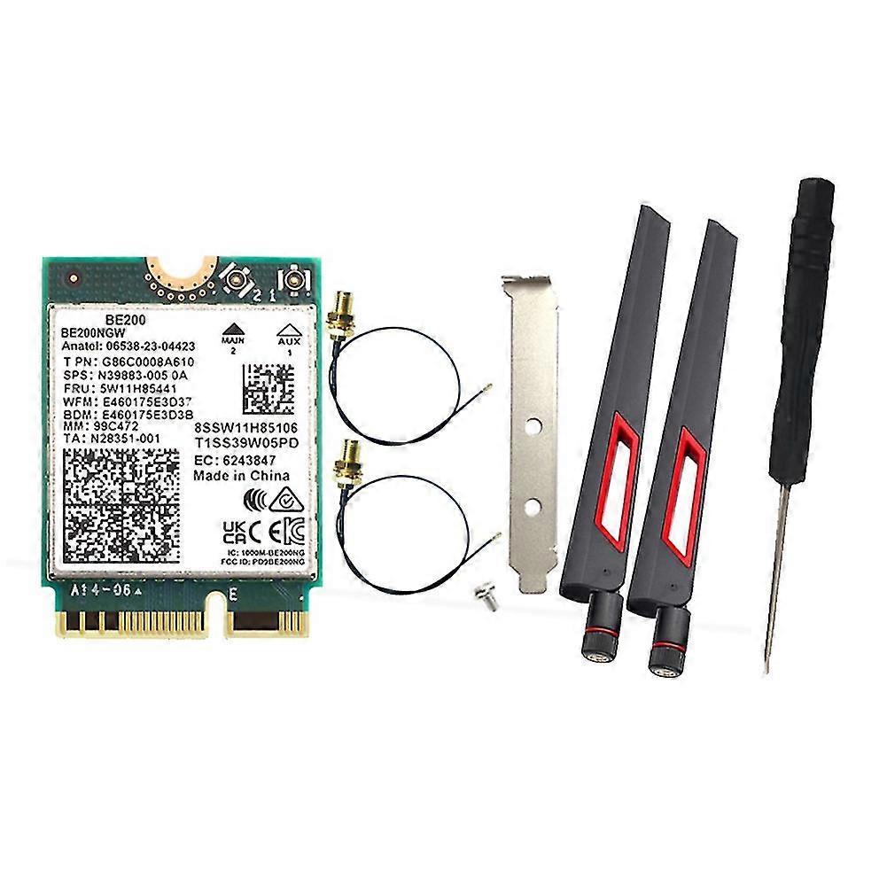 Wifi 7 Be200 Be200ngw Wifi Card + 2pc 10db antenne Bt 5.4 802.11ax Tri-band M.2 Ngff trådløst netværk