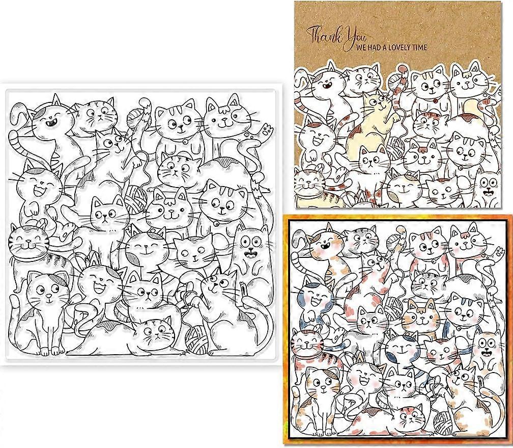 1Sheet Cat Background Silicone Clear Stamp Seals